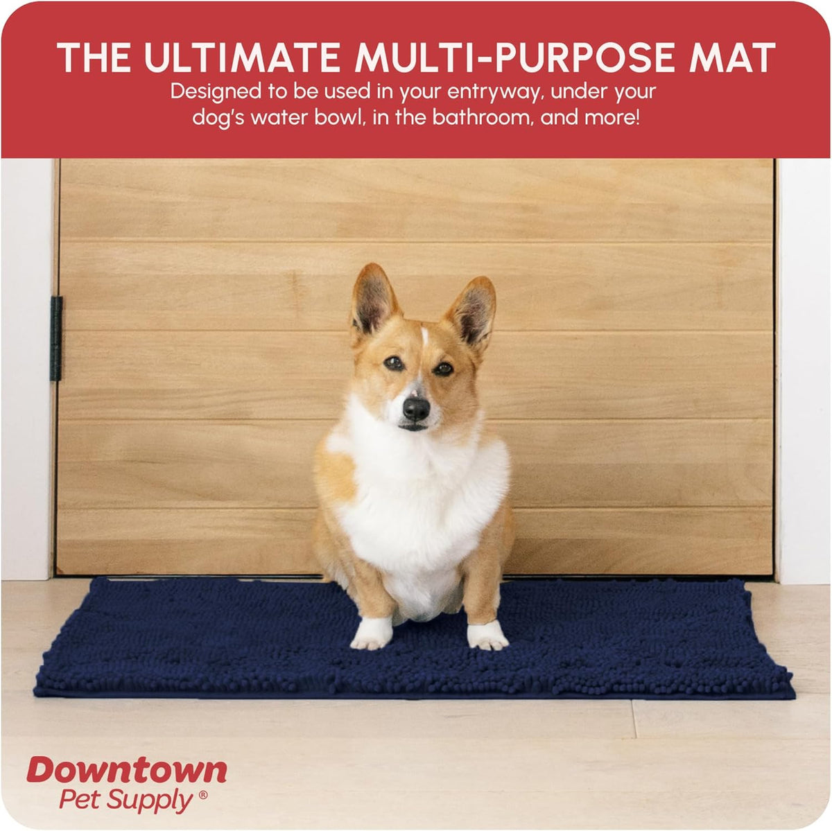 My Doggy Place Microfiber Dog Mat for Muddy Paws, 31" x 20" Navy Blue - Absorbent and Quick-Drying Dog Paw Cleaning Mat, Washer and Dryer Safe - Non-Slip Rubber Backed Dog Floor Mat, Medium