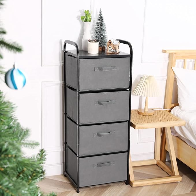 MAX Houser 4 Drawer Fabric Dresser Tall Storage Tower, Dresser Chest