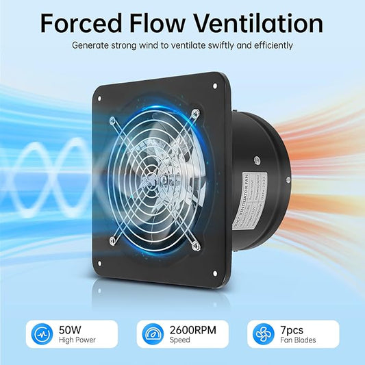 XUFOPLY 7 Inch Exhaust Fan, 110V 100W Wall Mounted Vent Fans 2600RPM Kitchen