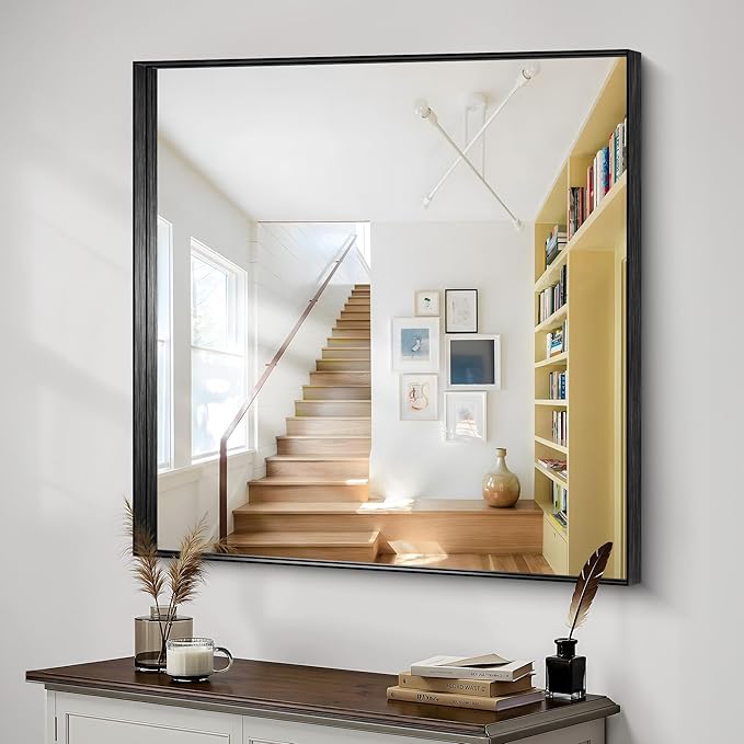 CIRCUMI Black Bathroom Mirror, Brushed Finish, Tempered Glass, Mirror