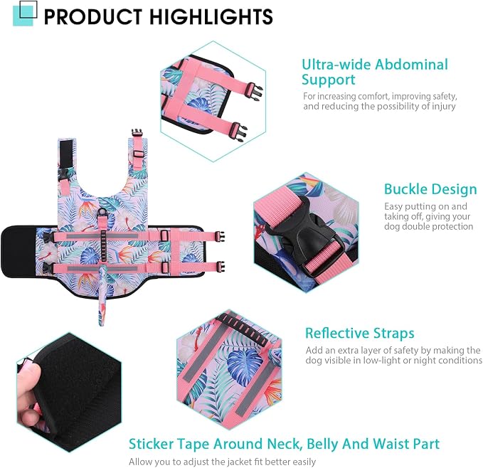 Shark Dog Life Vest for Swimming, Pet Life Vests for Boating, High Buoyant DogLife Jacket, Ripstop High Flotation Swimsui for Small, Medium, Large Dogs (HawaiiPink,M)