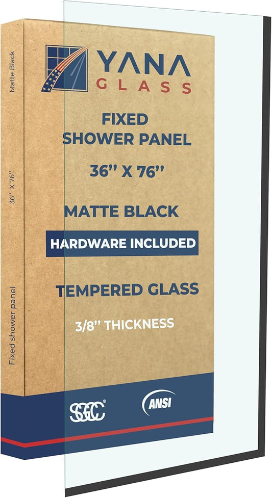Yana Frameless Shower Door Screen, Fixed Shower Door Panels 3/8" Thick Tempered