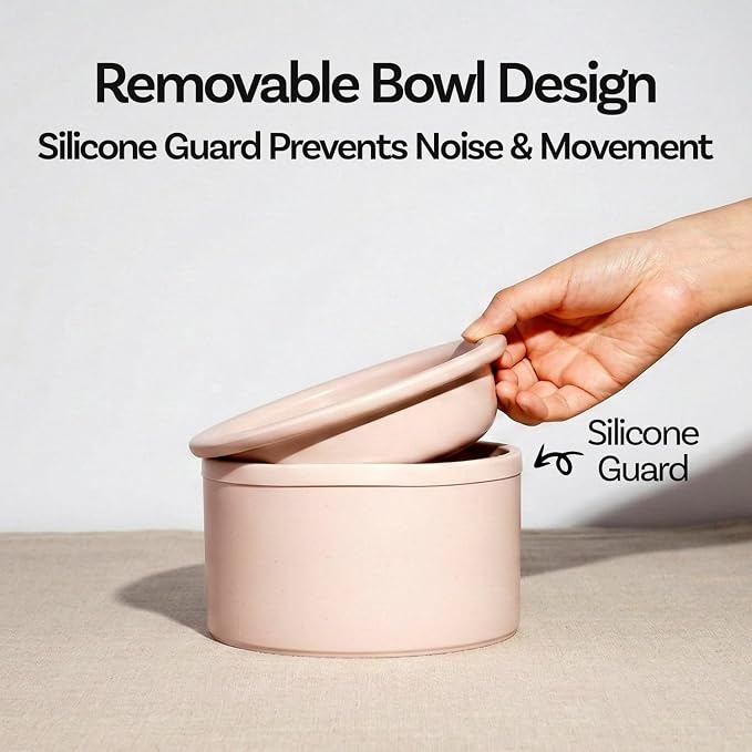 Hello Bowl Elevated Ceramic Cat Bowl with Stand, Raised Whisker-Friendly Feeding Bowl for Cats & Small Dogs, Patented Design, Made in Korea (Pink, Square Only/Dry)