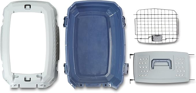 Amazon Basics 2-Door Top-Load Hard-Sided Dogs, Cats Pet Travel Carrier, Gray & Blue, 22.8"L x 15.0"W x 13.0"H