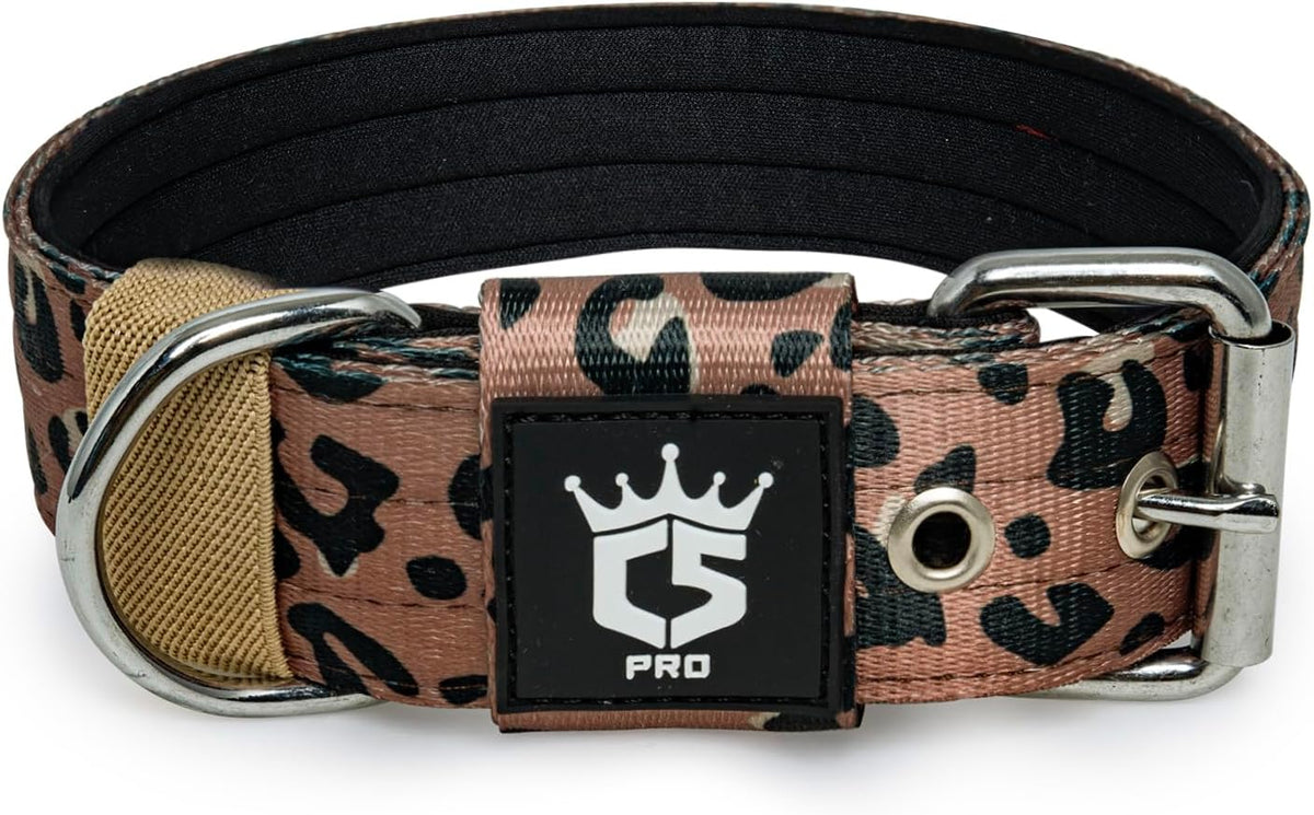 TSPRO Tactical Dog Collar 1.5 Inch Wide Thick Dog Collars with Heavy Duty Metal Buckle, Durable, Strong, Adjustable for Medium to Large Dogs (Leopard Print L)