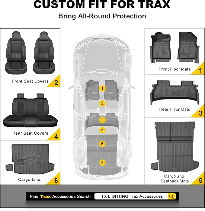 Original 2024 2025 2026 Trax Floor Mats & Cargo Liner for Chevy Trax All Models - Custom Fit Trunk Mat - All Weather Car Mats for Chevrolet Trax 2024 2025 2026 Accessories 1st & 2rd Row Mat
