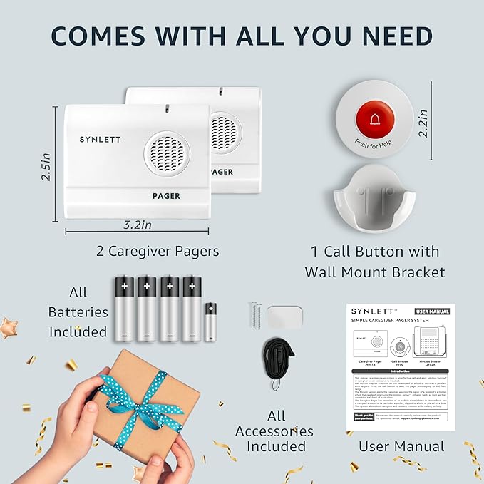 2 Caregiver Pagers with 1 Call Button SOS Alert System