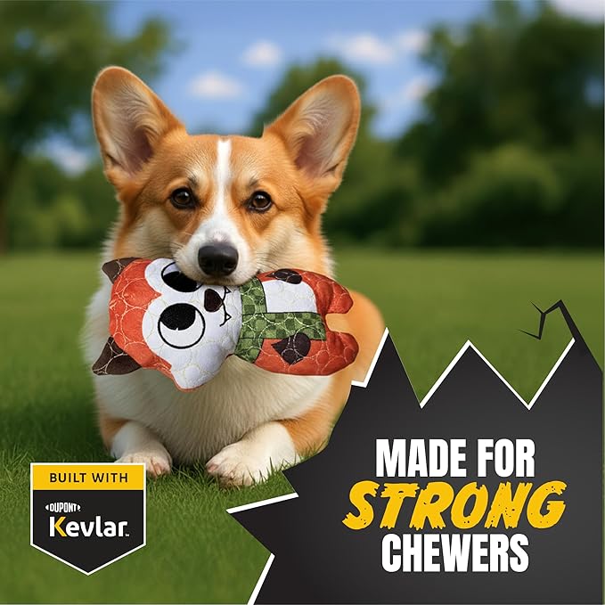 Bite Force -Durable & Strong Dog Toy Fox with Squeaker, Kevlar-Reinforced for Aggressive Chewers for Small Medium Large Dogs - Green.