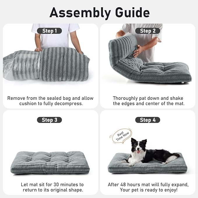 FURTIME Washable XXL Dog Bed for Extra Large Dogs, Giant Dog Crate Beds | Comfy Fluffy Kennel Pad Anti-Slip Pet Sleeping Mat, Machine Washable Dogs Pillow, 47"x29"x4", Gray
