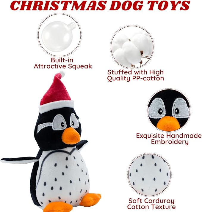 Dog Toys Squeaky Interactive Puppy Teething Chew Toy Stuffed PP Cotton Crinkle Sound Paper Tail,Penguin Shape for Large Medium Small Breeds Indoor Outdoor Play