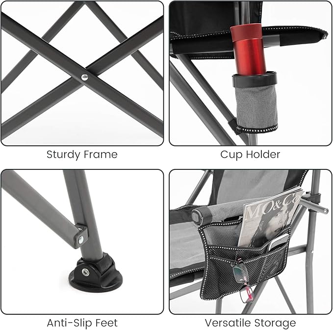XGEAR Camping Chair Hard Arm High Back Lawn Chair Heavy Duty with Cup Holder, for Camp, Fishing, Hiking, Outdoor, Carry Bag Included