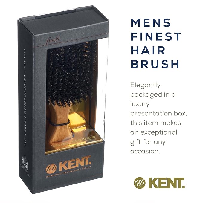 Kent OG2 Club Hair Brush, Small Boar Bristle Hair Brush for Men, Natural Boar Bristle Beard Brush for Men, Beechwood Kent Brush for Hair and Beards and Beard Straightener