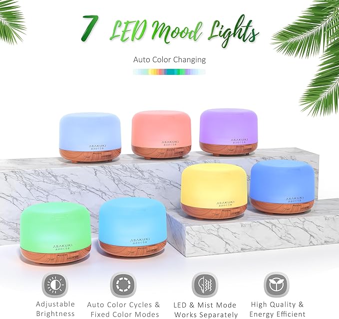 ASAKUKI Oil Diffuser with Essential Oils Set, 500ml Aromatherapy Humidifier