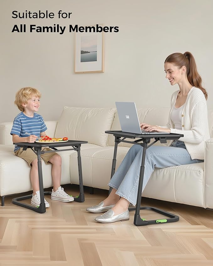 SAIJI Foldable TV Tray | Easy Folding Small Table, Height & Tilt Adjustable TV Trays for Eating, Working, Crafting - Sturdy TV Dinner Tables on Couch & Bed