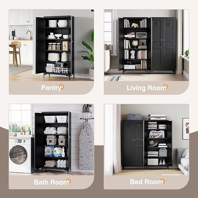 Yizosh Metal Pantry Cabinet, Tall Kitchen Pantry Storage Cabinet