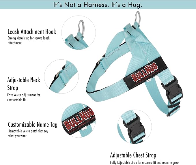 Adjustable Dog Harness– No Pull, No Choke – for English Bulldogs, French Bulldogs, Pugs & Broad-Chested Breeds – Easy, Safe Walks (Teal, Medium)
