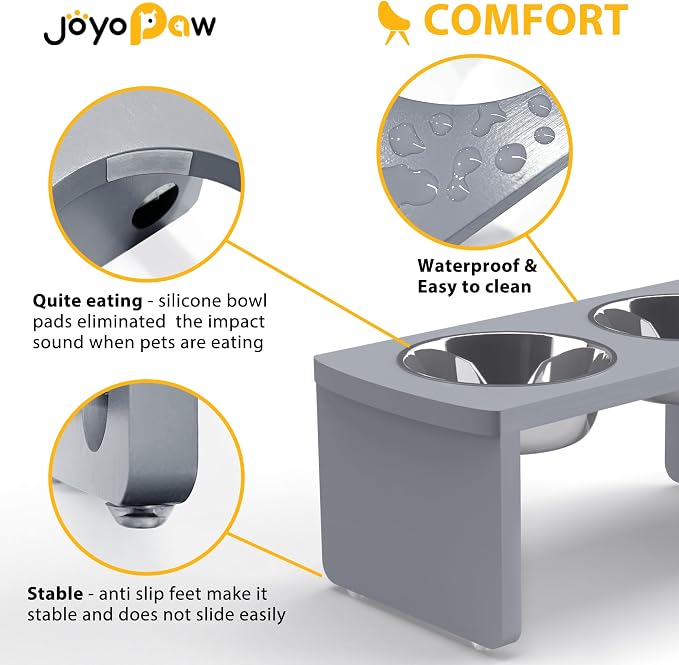 Elevated Dog Bowls, Bamboo Raised Dog Bowl for Medium Dogs, with 2 Stainless Steel Bowls (7'' Tall-40 oz Bowl, Grey)