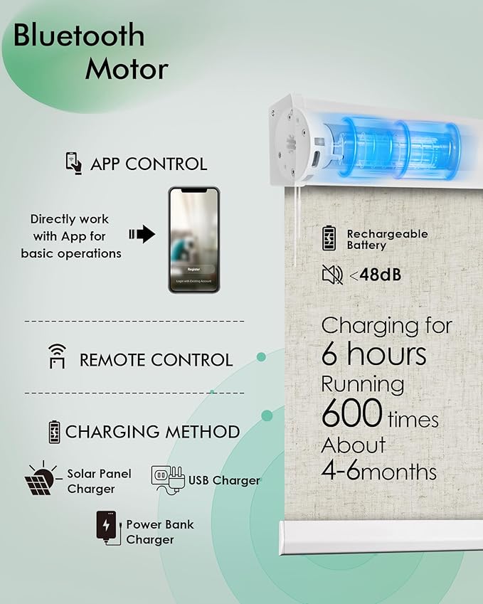 Yoolax Motorized Blinds with Remote, Automatic Roller Shades Cordless Electric
