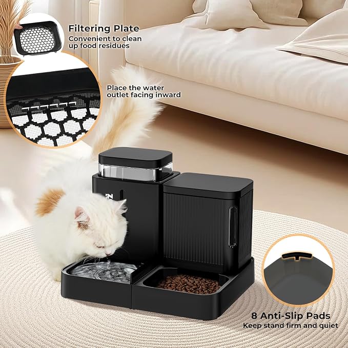 ZOMISIA Gravity Cat Feeder and Water Dispenser, 2 in 1 Cat Self Feeder with 180 Degree Rotatable, 2 Pack Automatic Feeding Large Capacity for Small Medium Dog Puppy Kitten, White, 0.8 Gallon x 2