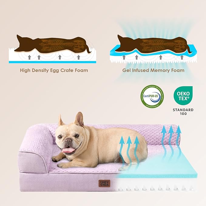 EHEYCIGA Orthopedic Dog Bed, Medium Memory Foam Dog Bed, Lilac | Small Dog Sofa with Washable Removable Cover, Waterproof Pet Couch for Crate with Nonskid Bottom, 35x22x6