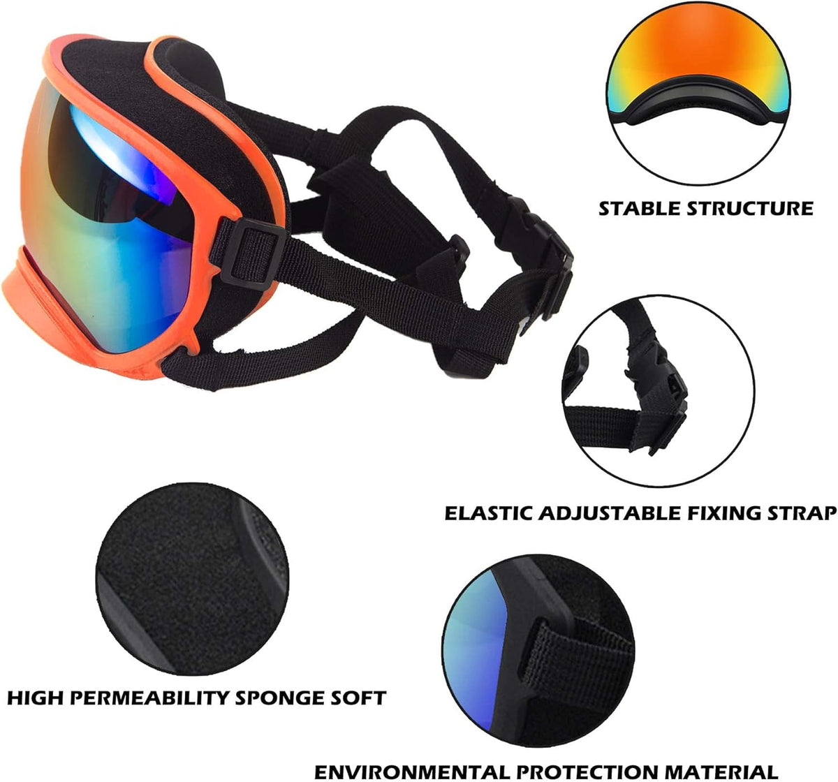 Large Dog Sunglasses with Adjustable Strap UV Protection, Winproof Puppy Sunglasses, Suitable for Medium-Large Pet Glasses, Dogs Eyes Soft Goggles, OrangeColours