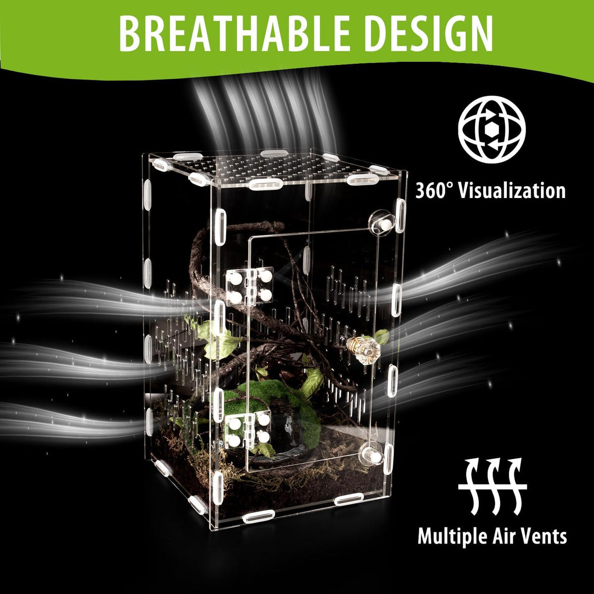 Jumping Spider Enclosure, Large Acrylic Praying Mantis Habitat, 10"*6"*6" Ventilated Insect Terrarium Cage with Front Opening Door for Small Retiles - Arboreal Tarantula, Snails, Bug, Lizard