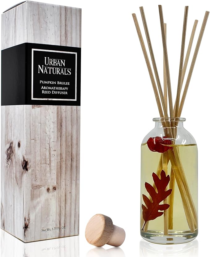 Urban Naturals Pumpkin Brulee Scented Sticks Reed Diffuser Oil Set | Fall &