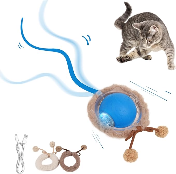 Pet Prime Interactive Cat Toys for Indoor Cats,Motion Activated Automatic Moving Ball with Lights,Electric Self Rotating Ball with Chirping,Rechargeable Smart Cat Toys for Bored