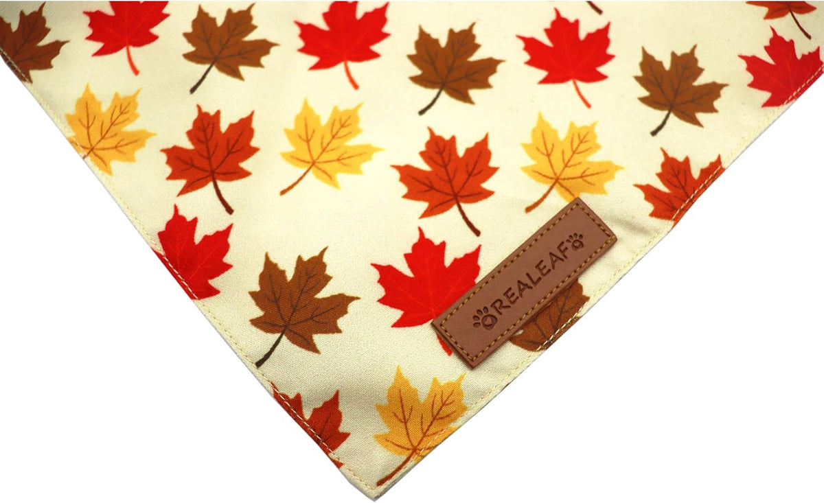 Realeaf Fall Dog Bandanas 2 Pack, Orange Pumpkin and Leaf Print Pet Scarf for Boy and Girl, Premium Durable Fabric, Holiday Bandana for Large and X-Large Dogs (X-Large)