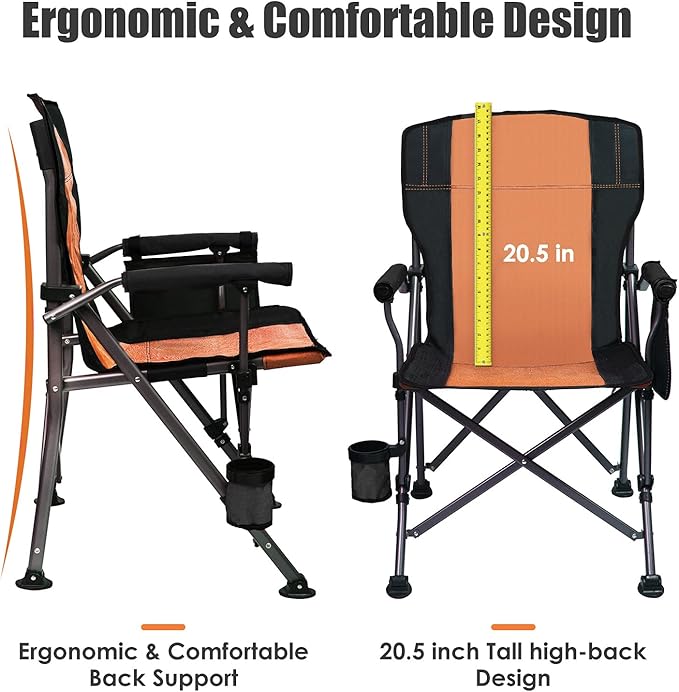 LEADALLWAY Folding Camping Chair Oversized Collapsible Camp Chair with Cup Holder and Removable Storage Bag, Heavy Duty Support 350 LBS, Portable Lawn Chair for Outdoor Camp, Picnic, Travel, Fishing