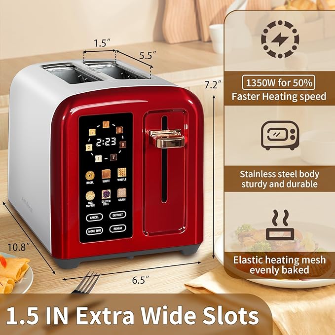 SEEDEEM Toaster 2 Slice, Full Touch Control Stainless Toaster, LCD Display