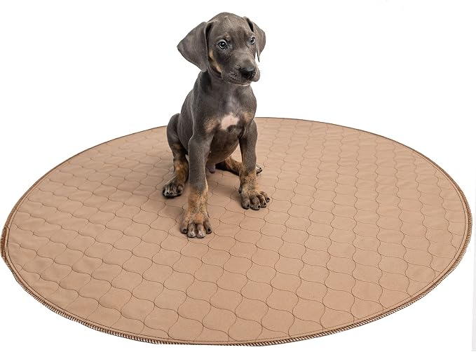 Reusable Dog Pee Pad, Washable Waterproof Round 60 in Mat, 1 Pack | 60-inch round washable waterproof pee pad, reusable slip-resistant mat for dog potty training and whelping with quick-dry