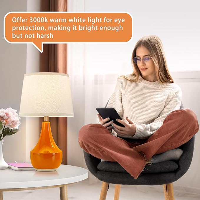 GyroVu Table Lamp Set of 2, Ceramic Table Lamp Classic Beside Lamps Nightstand Lamp Modern Table Lamp for Living Room, Bedroom & Office Rocker Swtich Orange-LED Bulbs Included