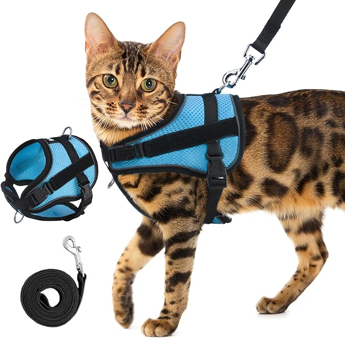PUPTECK Cat Harness and Leash Set Escape Proof, Adjustable Reflective Kitten Jacket Easy Control, Pet Vest Harness for Cats Small Dogs Puppies Walking and Travel