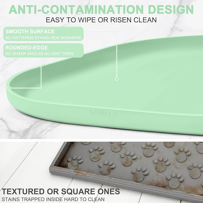 SMILOOL Waterproof Silicone Pet Food Mat with Raised Edge for Dog & Cat | 19" x 12" Non-Slip Pet Feeding Mats with Lip for Food & Water Bowl, Food Grade, Easy Cleaning, Mint Green