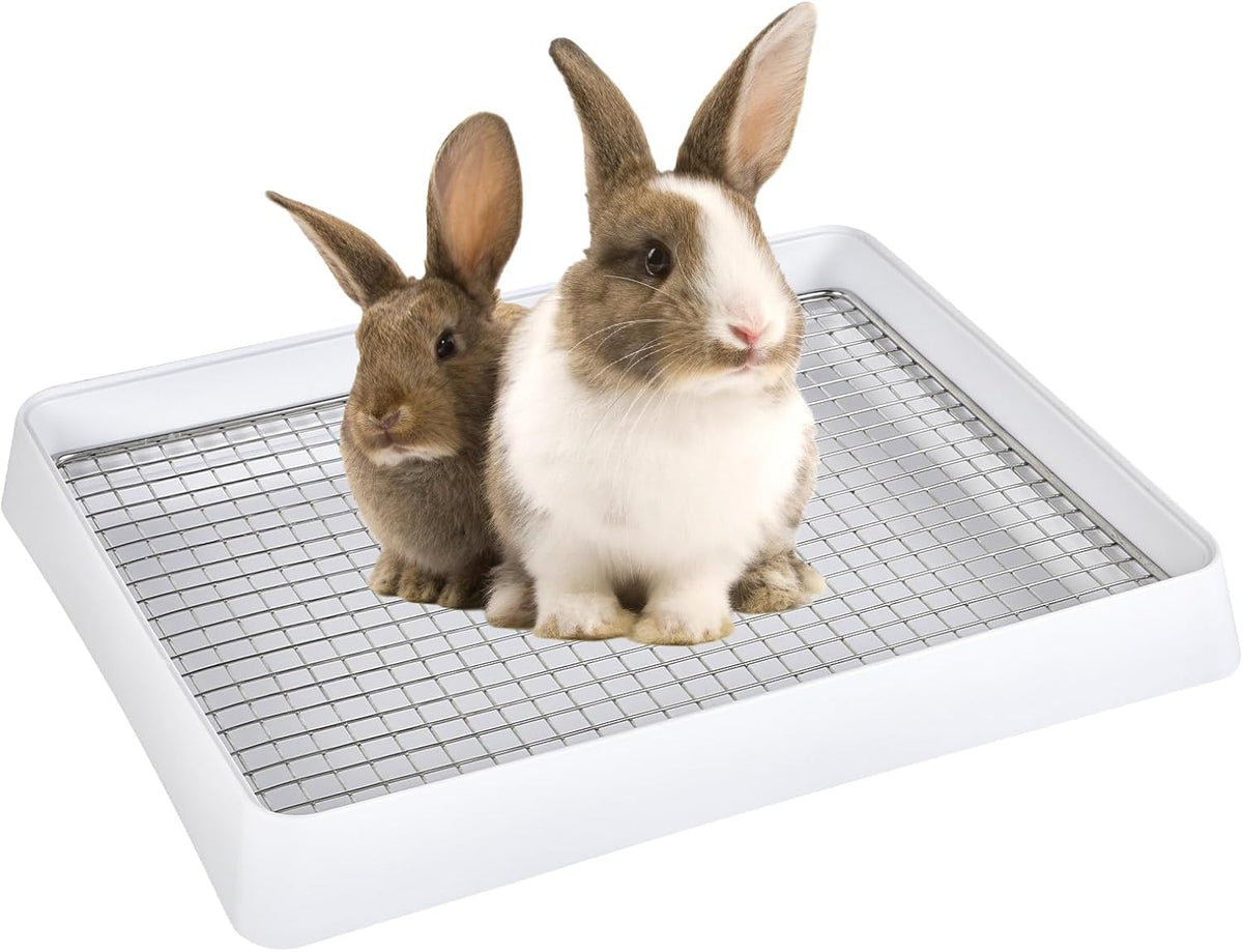 FHTONGE Bunny Litter Pan for Cage Corner with Steel Grid Holes, Rectangula Rabbit Litter Box Pet Toilet for Rat Chinchilla Hedgehog Hamster Ferret Guinea Pig, Small Animals Potty Trainer Tray