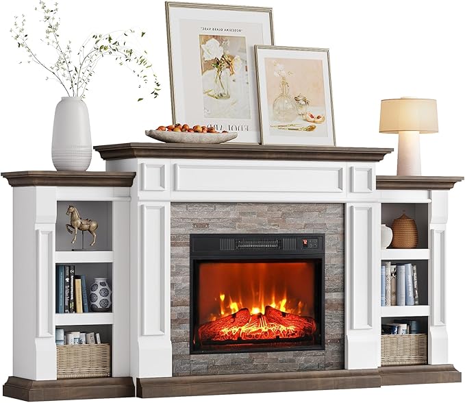 72" Electric Fireplace with Mantel, Fireplace TV Stand