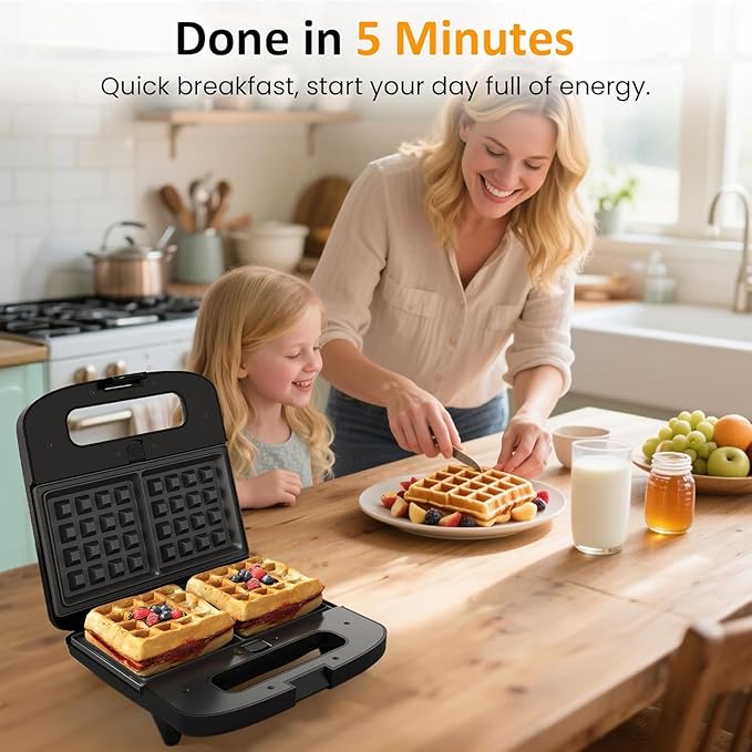 Sunvivi Waffle Iron, Panini Press Grill and Sandwich Maker Set, 3 in 1 Electric