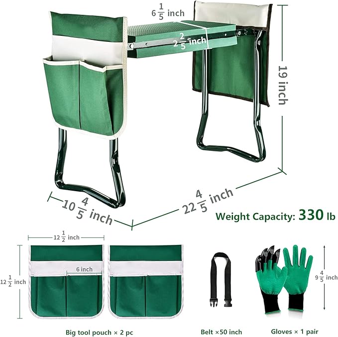 BESTHLS Garden Kneeler and Seat - Heavy Duty Folding Stool with Thick Pad, 2 Tool Pouches, 330 lbs Capacity - Knee & Back Support, Perfect for Seniors, Women, Men