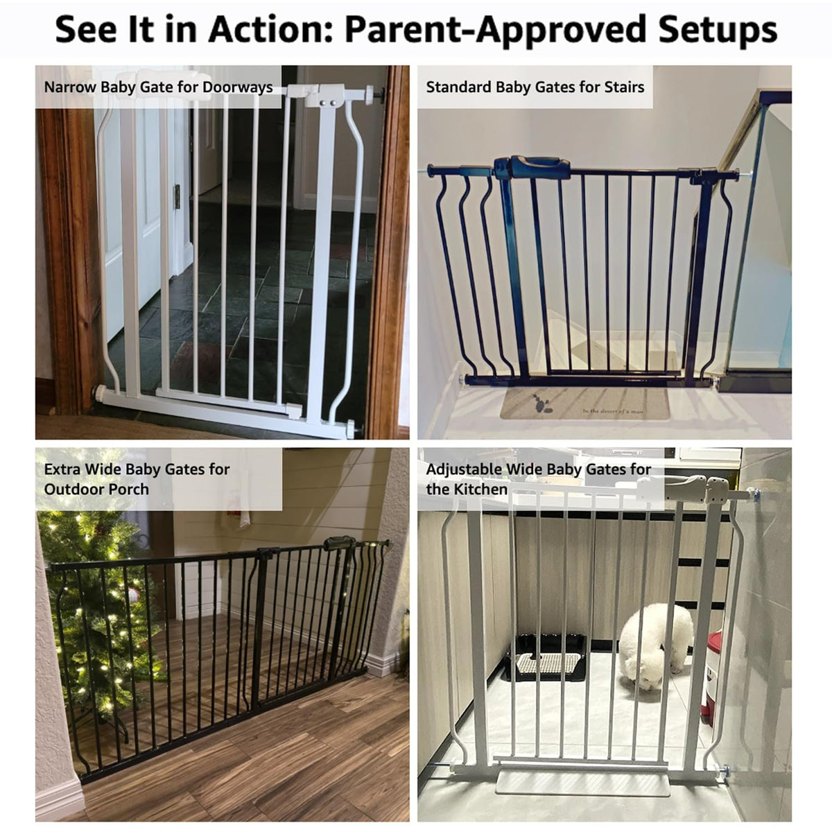 Walk Through Baby & Dog Gate 29-34 Inch, Tension Mounted No Drilling, Indoor Safety Gate for Stairs & Doorways, Metal Design for Kids and Pets, Black