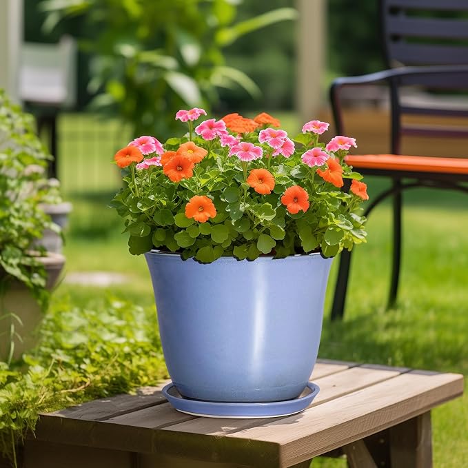 12 Inch Pots for Plants - Ceramic Planter with Drainage Hole and Plant Saucer, Round Plant Pot for Indoor Outdoor, Modern Large Flower Planter, Garden Decor, Plant Lovers Gifts, Purple-Blue