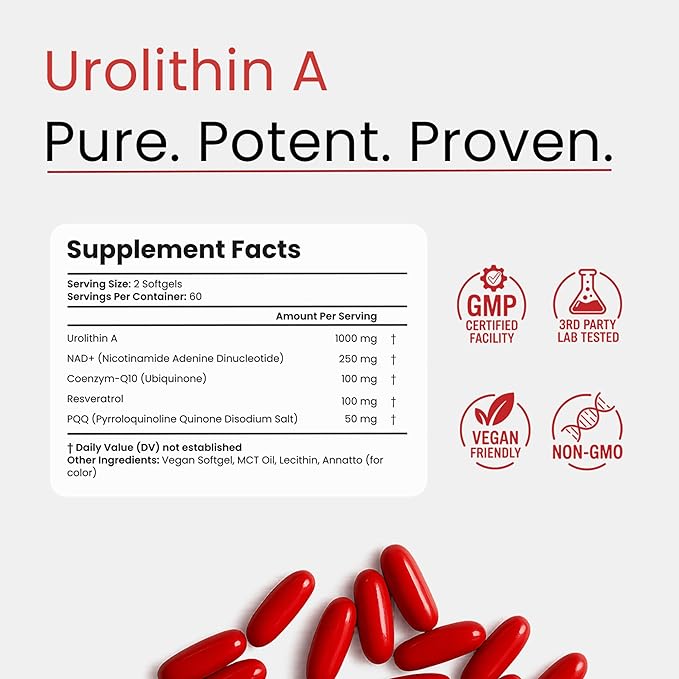 Urolithin A Supplement with NAD, Resveratrol, PQQ – 5-in-1 Longevity Complex to