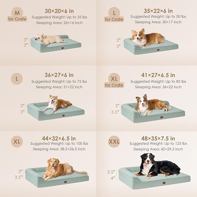 EHEYCIGA Orthopedic Dog Bed Medium Size Dogs, Memory Foam Dog Bed with Washable Removable Cover, Waterproof Pet Sofa Couch for Crate with Nonskid Bottom, 30x20x6, Greyish Green | Small Dog Sofa with Washable Removable Cover, Waterproof Pet Couch for Cr...
