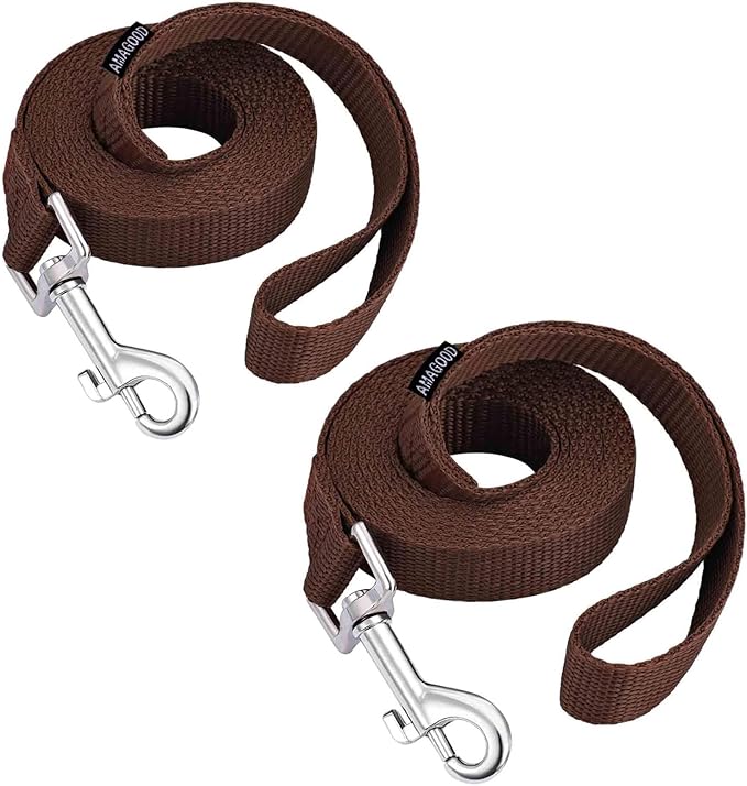 AMAGOOD 6 FT Dog Leashes, Strong and Durable Traditional Style Leash with Easy to Use Collar Hook,Dog Leads Great for Small and Medium(3/4" x 6 ft,Brown(Pack of 2))