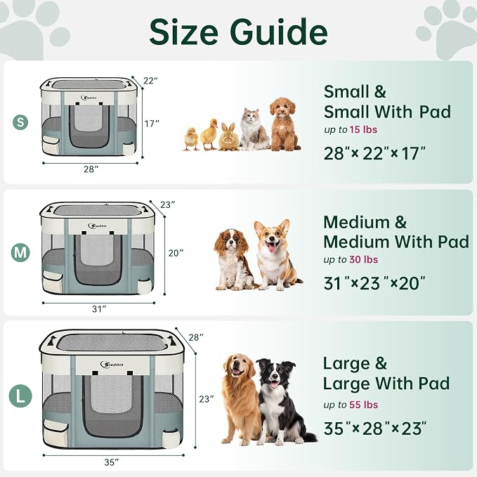 Siedihit Dog Playpen, Cat Pet Puppy Crate, Portable Playpens Indoor Outdoor (Grey with Pad, Medium)