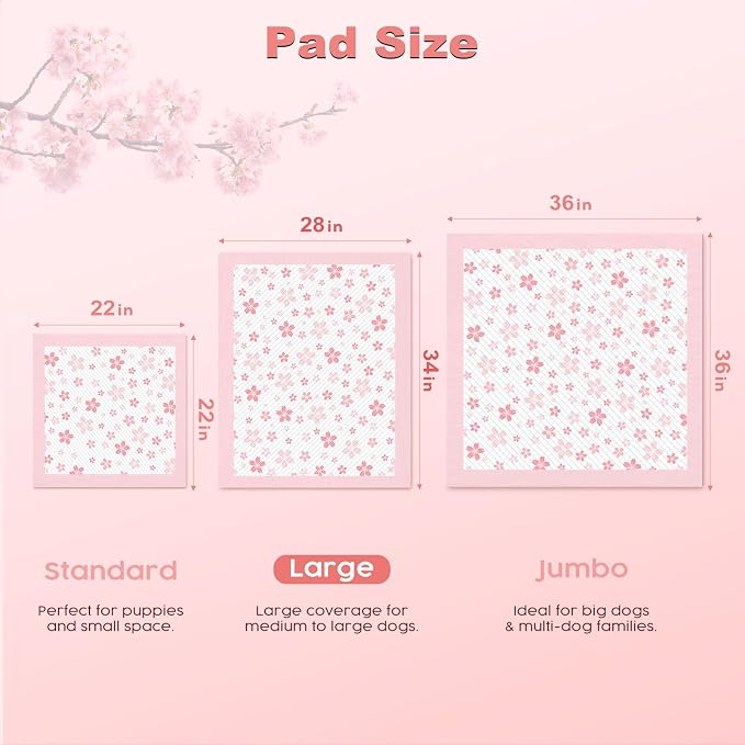 MIZOK Pink Puppy Pads with Adhesive Tabs Disposable Pee Pads 28x34in 100Ct | Heavy Duty Floor Protection Super Absorbent Large Pet Training Pads Use Sticky Bottom Strips to Keep Indoor Areas Mess Free
