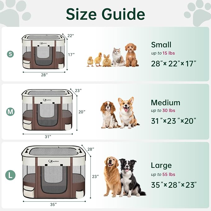 Siedihit 35" Dog Playpen,Cat Puppy Pen, Pet Portable Crate Indoor Outdoor | Durable Travel Camping Use,Foldable Dog Kennel Tent Cage for Rabbit Small Animals with Carrying Case(Brown, Large)