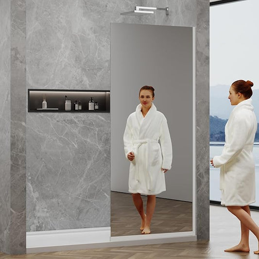 36"x76" Fixed Glass Shower Door, Single Mirror Privacy 3/8" Thick Tempered Glass