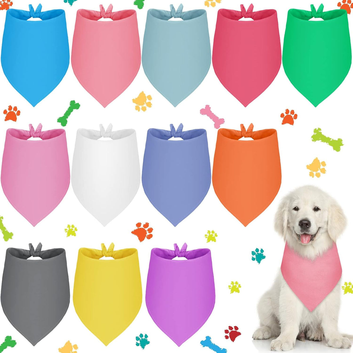 Frienda 12 Pcs Plain Dog Bandanas Blank Puppy Adjustable Triangle Solid Color Dog Bandanas Multicolor Puppy Scarf Heat Transfer Washable Handkerchief(64 x 43 x 43 cm,Fresh Color)