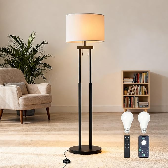 Dimmable Floor Lamps,Reading Floor Lamp, Standing Lamp, Tall Lamp, Floor Lamps for Living Room, Floor Lamp with Remote & App Control, 2 Bulbs(Included)